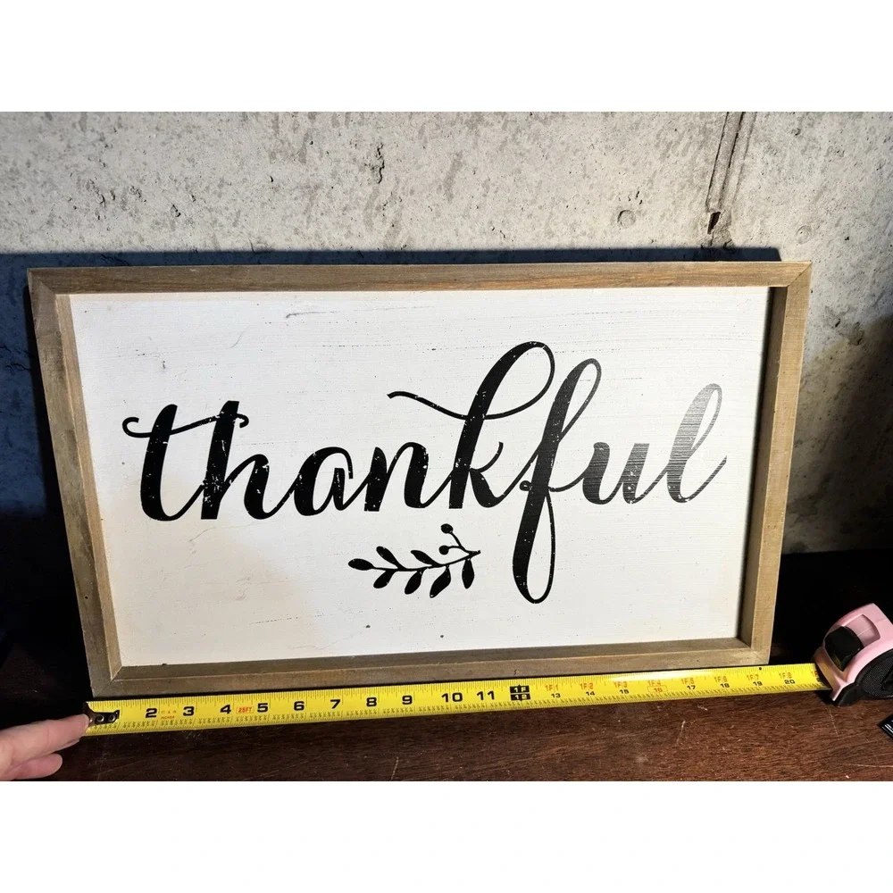 Long Thankful Sign Wood Wall Word Saying Phrase Decor Home Rustic Farmhouse